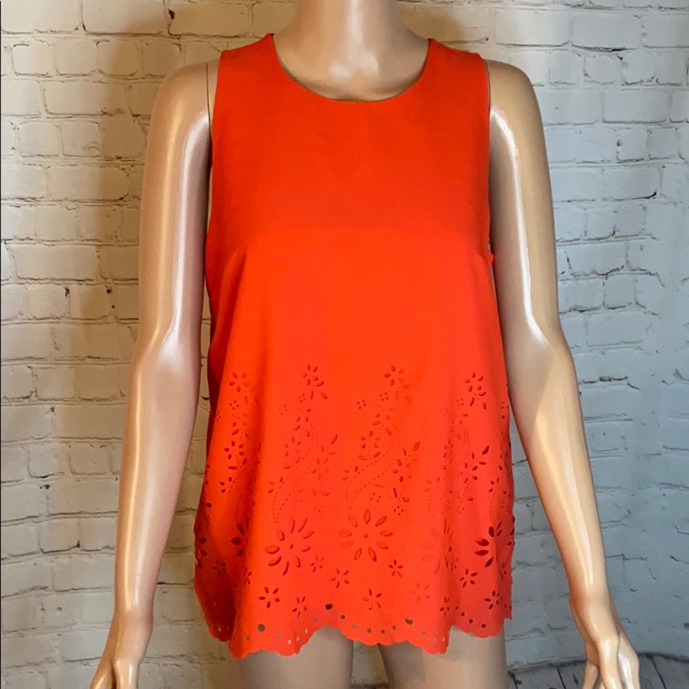 Cynthia Rowley red floral scalloped hem top size small